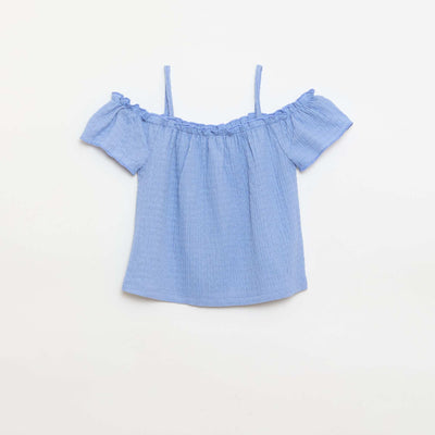 Smocked top with thin straps BLUE