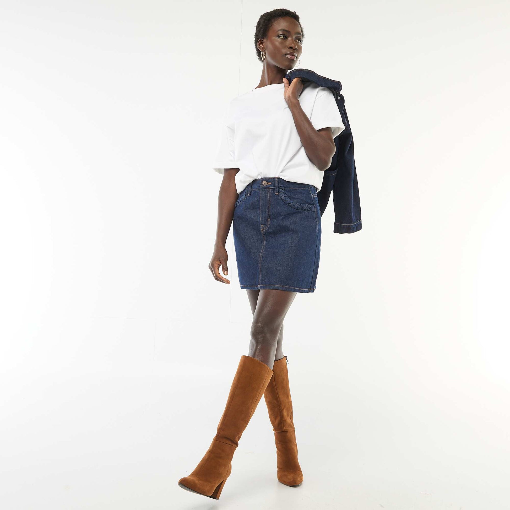 Braided Pocket Denim Skirt BLUE