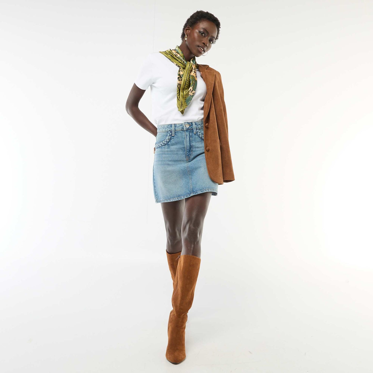 Braided Pocket Denim Skirt BLUE