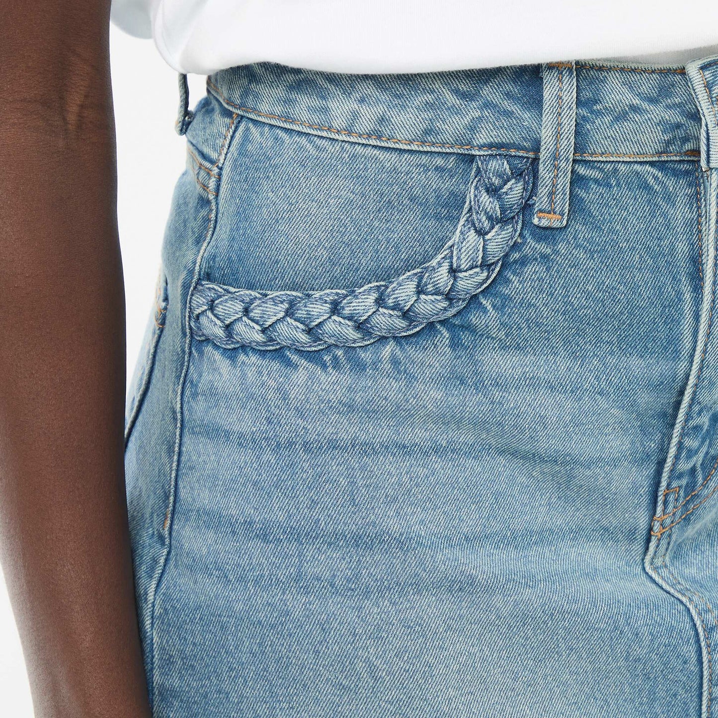 Braided Pocket Denim Skirt BLUE