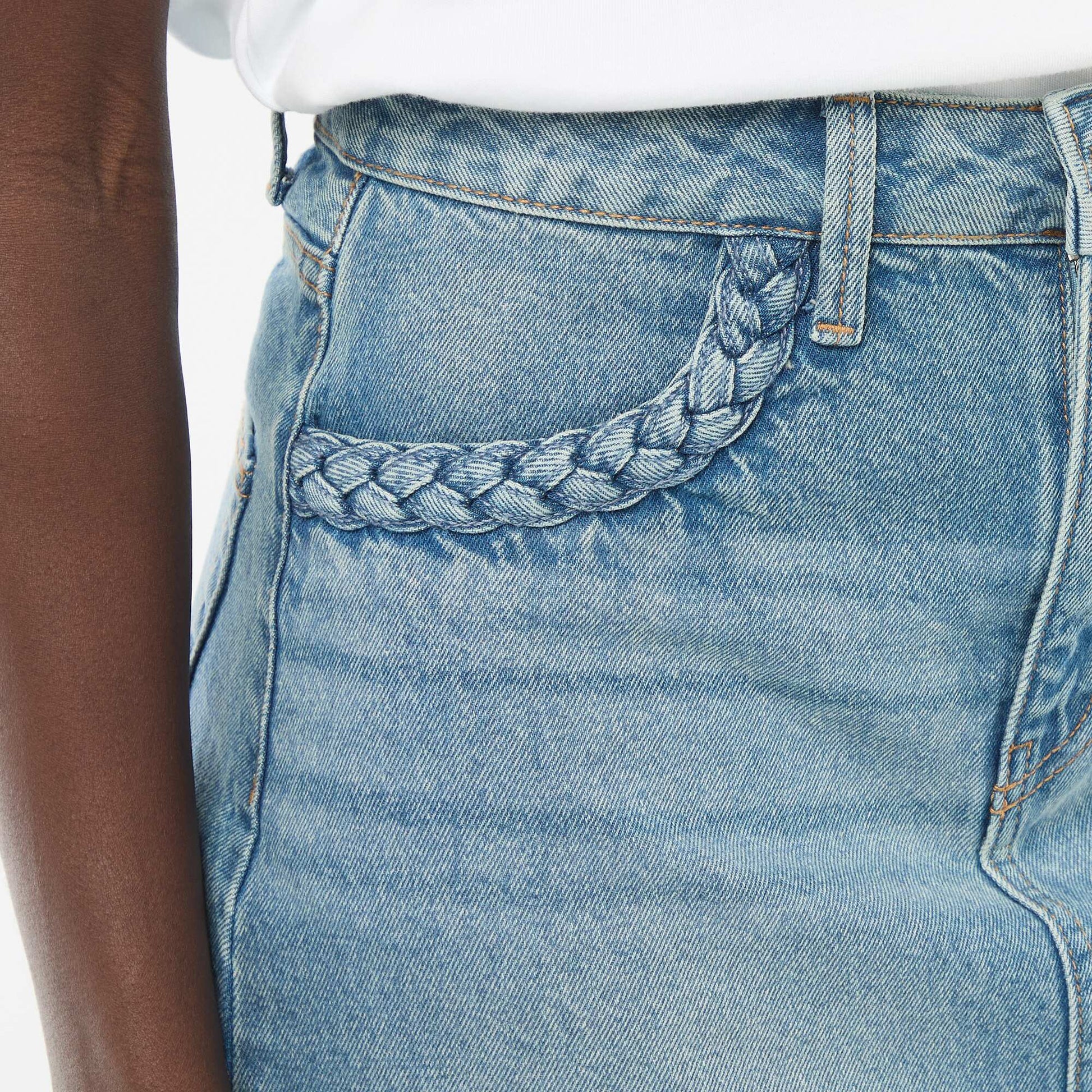 Braided Pocket Denim Skirt BLUE