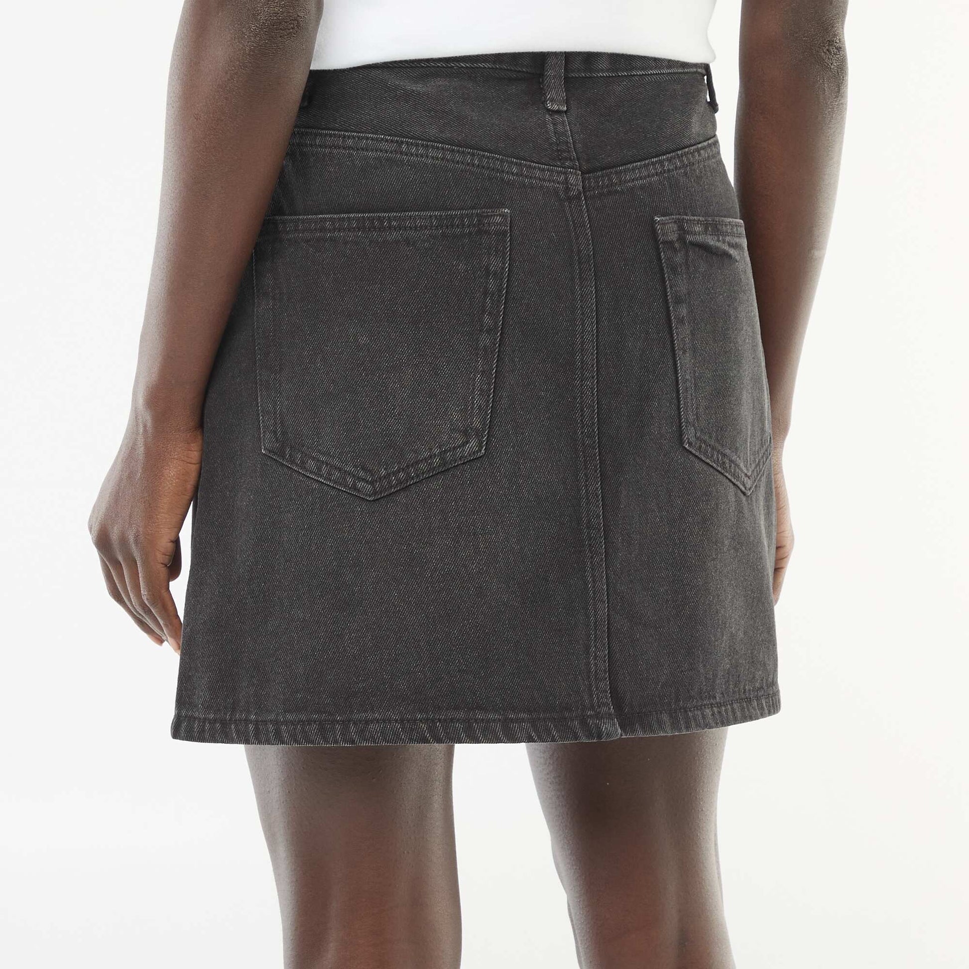 Braided Pocket Denim Skirt BLACK