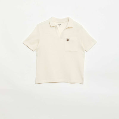 Honeycomb knit polo shirt WHITE
