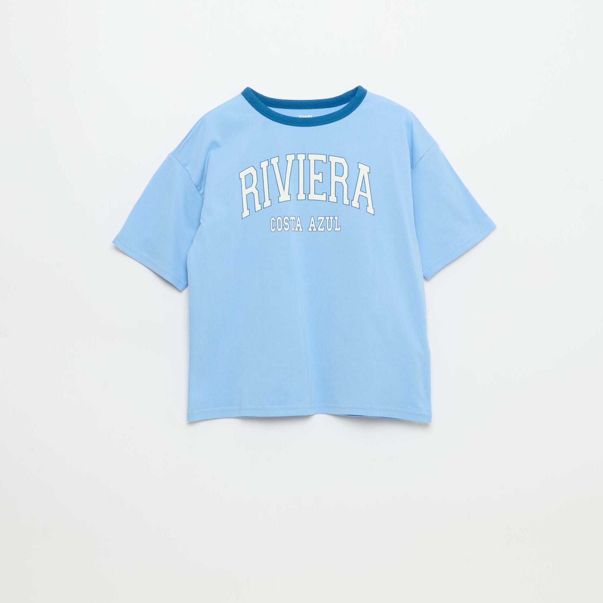 Short-Sleeve Patterned T-Shirt with Contrasting Trim BLUE