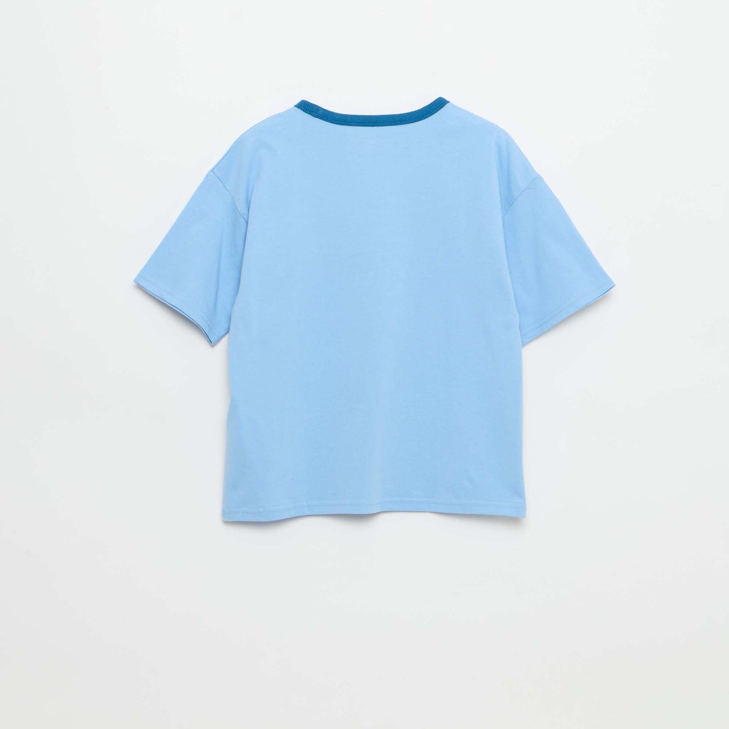 Short-Sleeve Patterned T-Shirt with Contrasting Trim BLUE