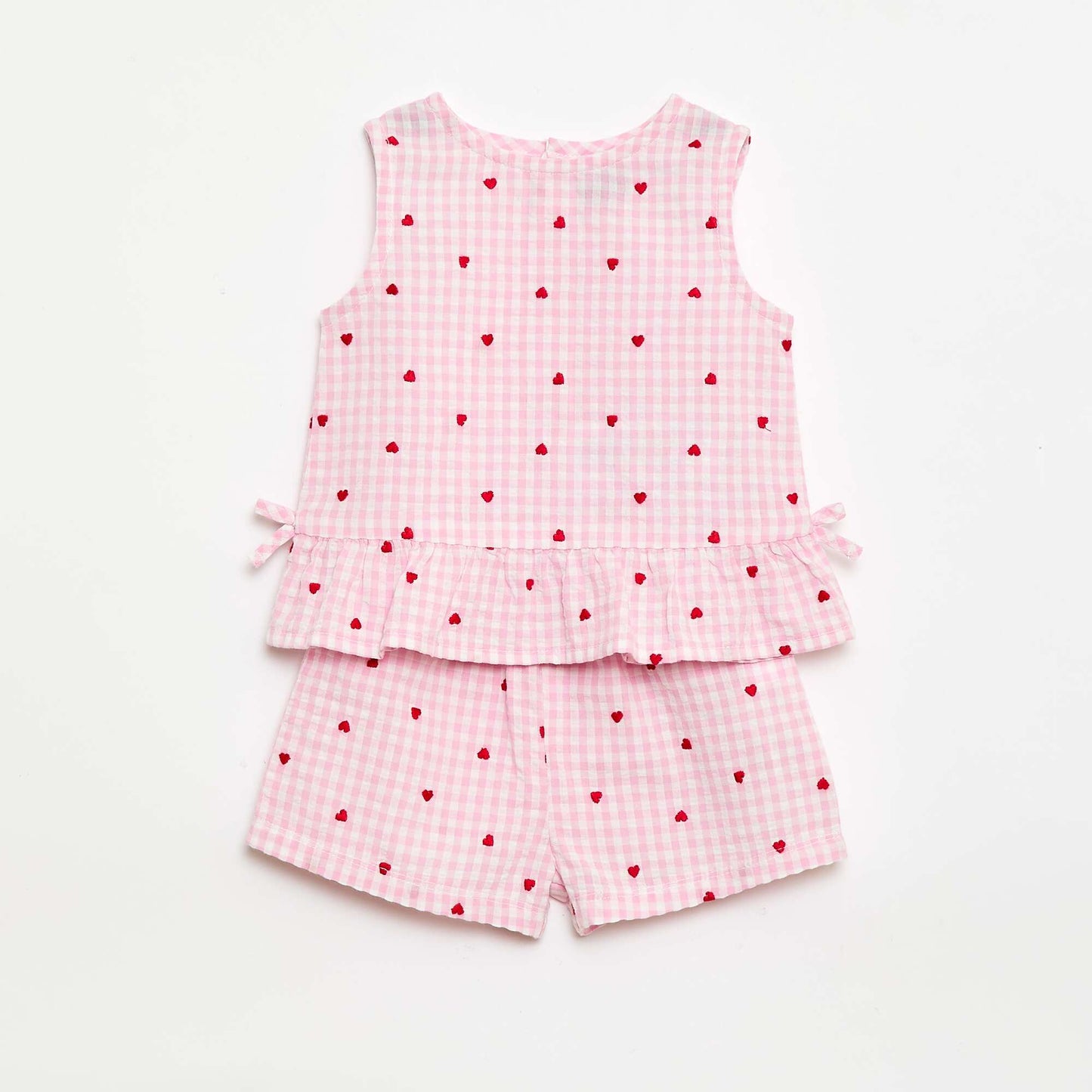 2-Piece Gingham Print Blouse and Shorts Set PINK