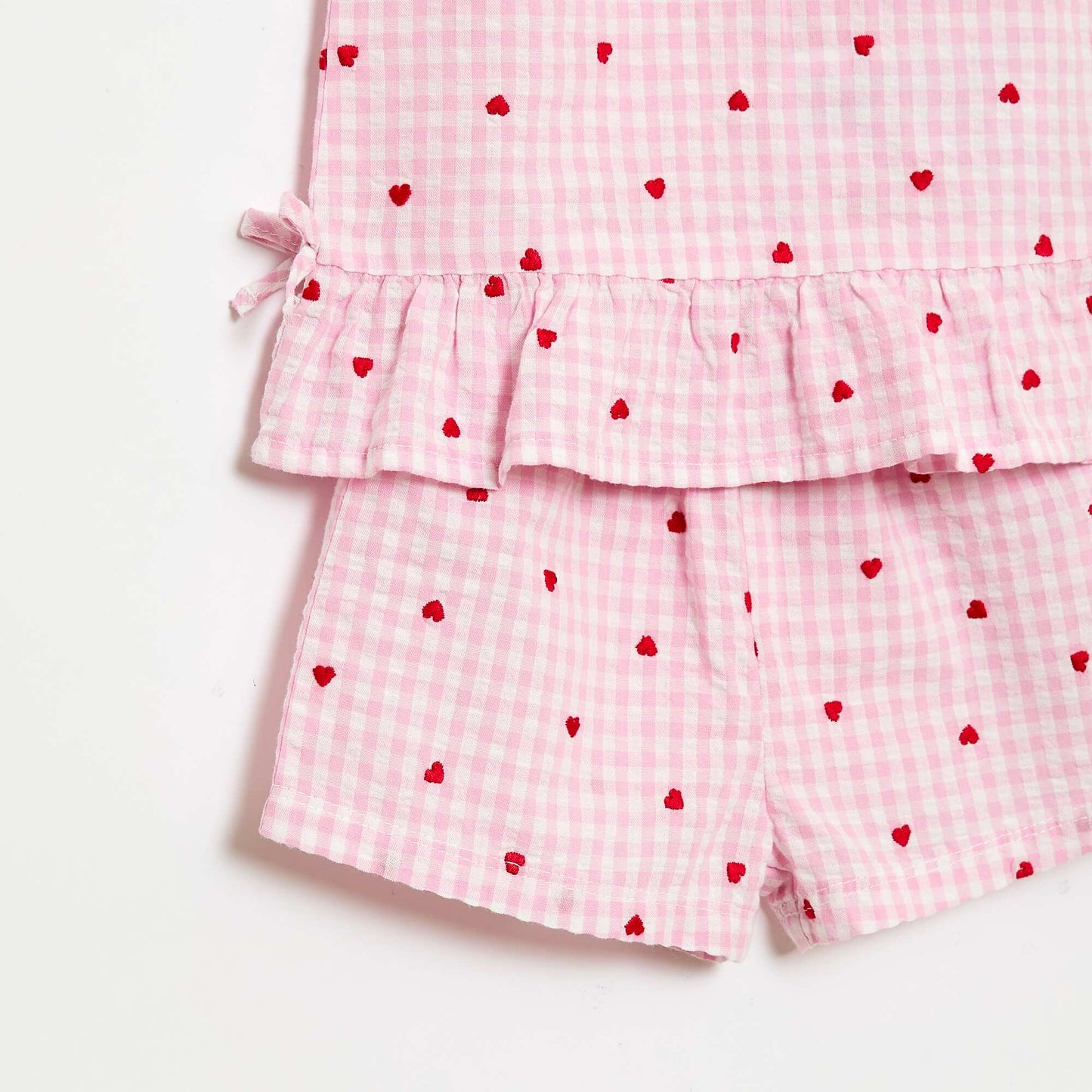 2-Piece Gingham Print Blouse and Shorts Set PINK