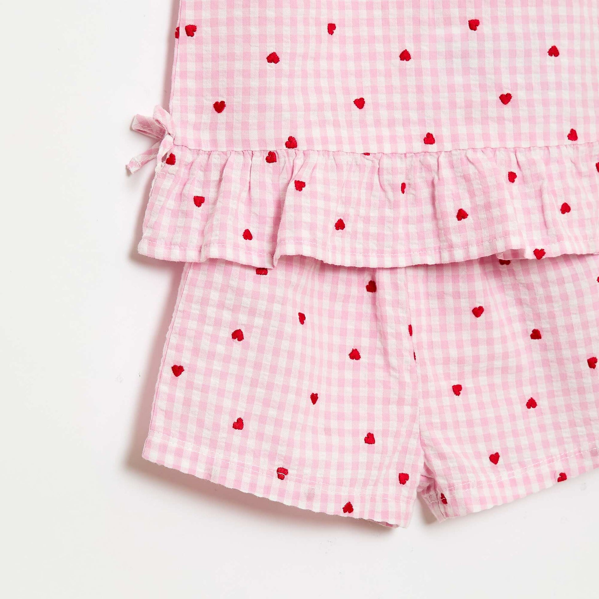 2-Piece Gingham Print Blouse and Shorts Set PINK