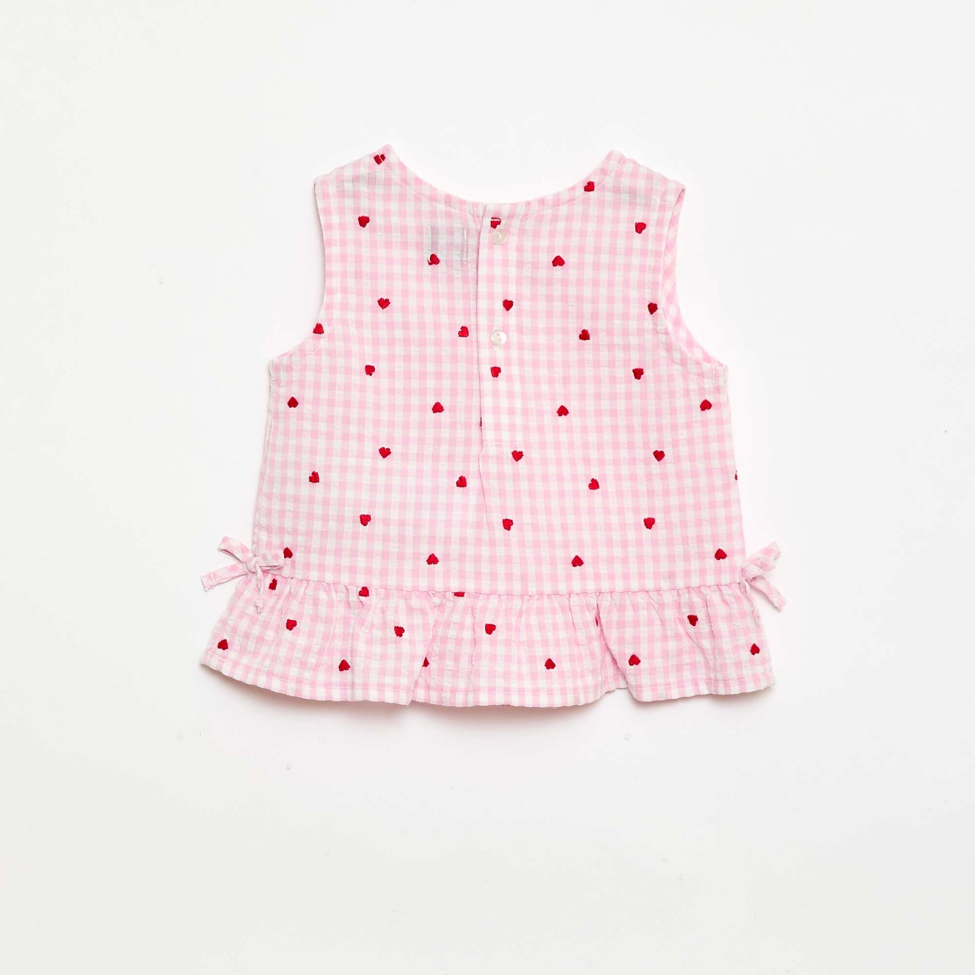 2-Piece Gingham Print Blouse and Shorts Set PINK