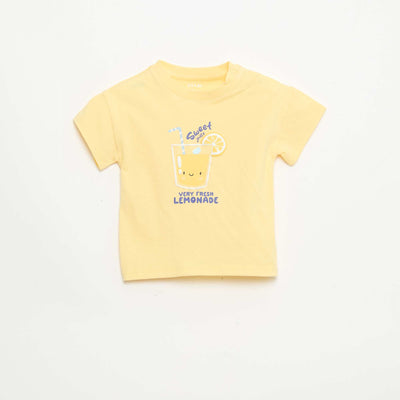Cotton T-shirt with chest embroidery YELLOW