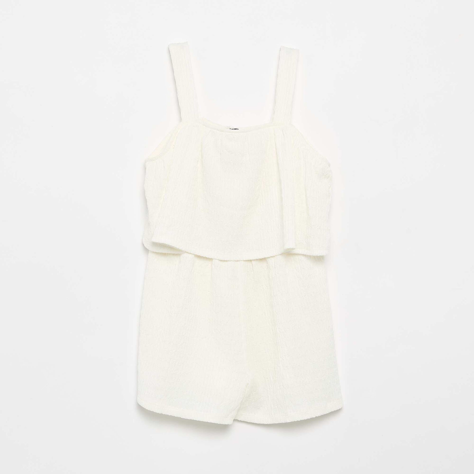 Solid Waffle Knit Strap Playsuit WHITE