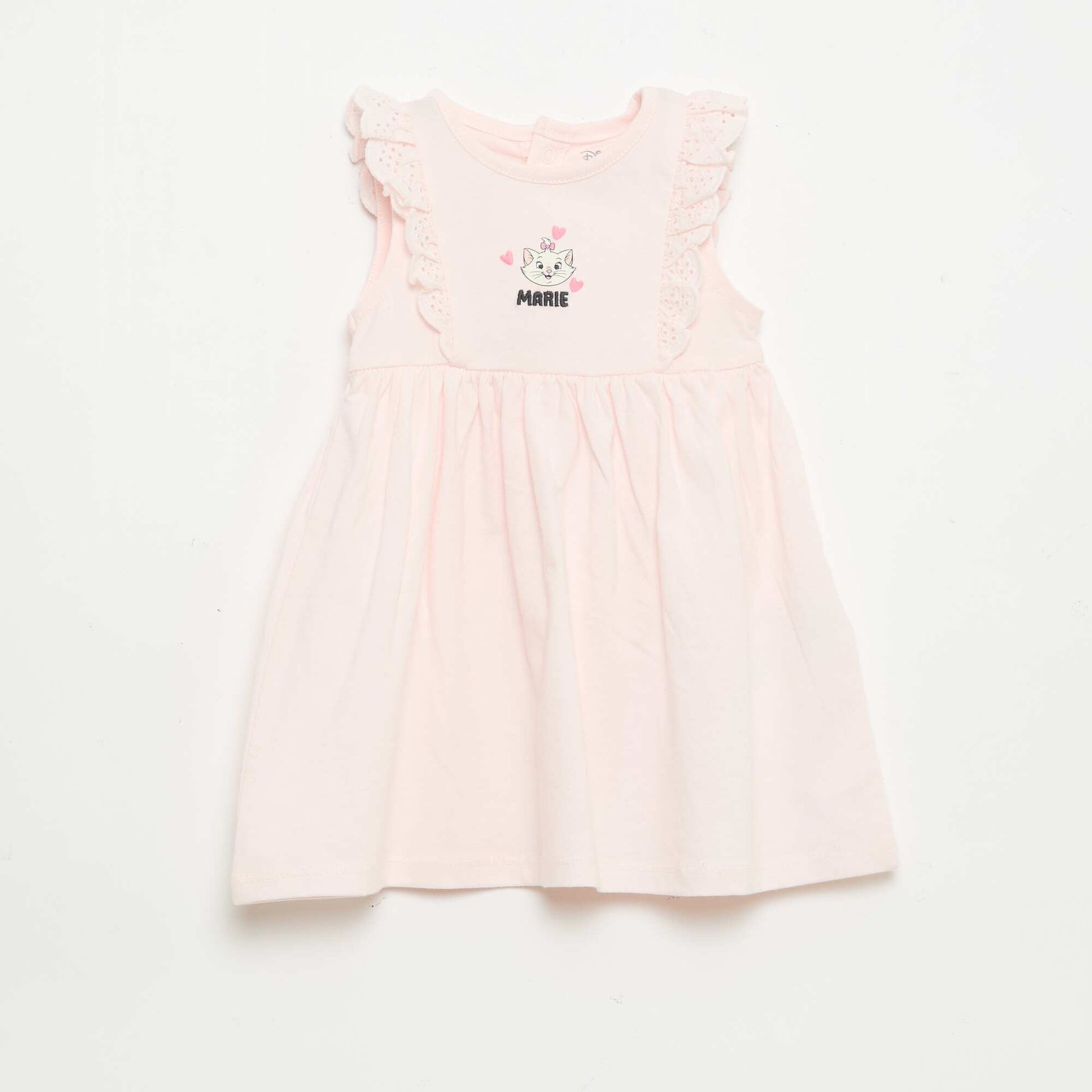 Sleeveless 'Disney' Solid Dress with Ruffle Yoke PINK