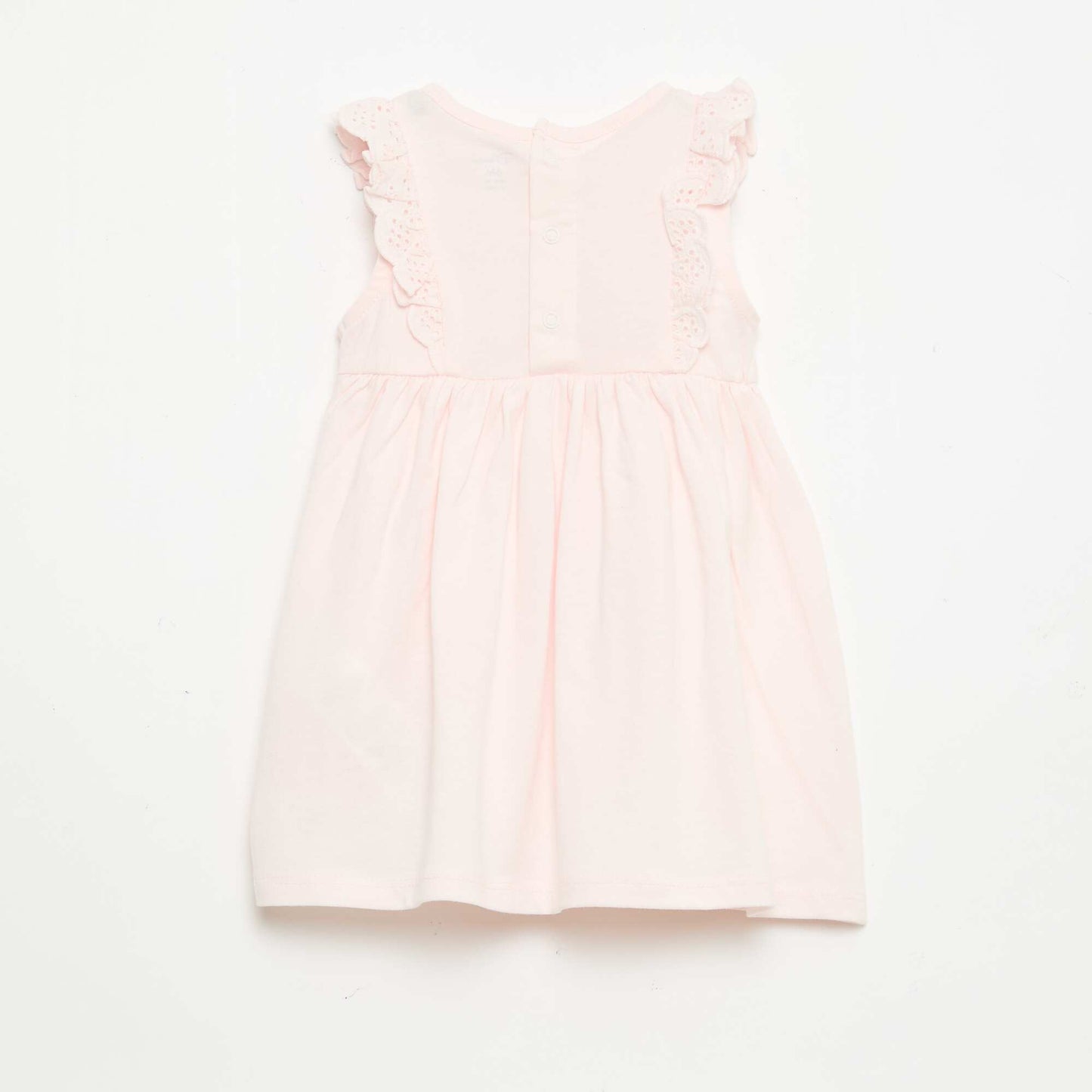 Sleeveless 'Disney' Solid Dress with Ruffle Yoke PINK