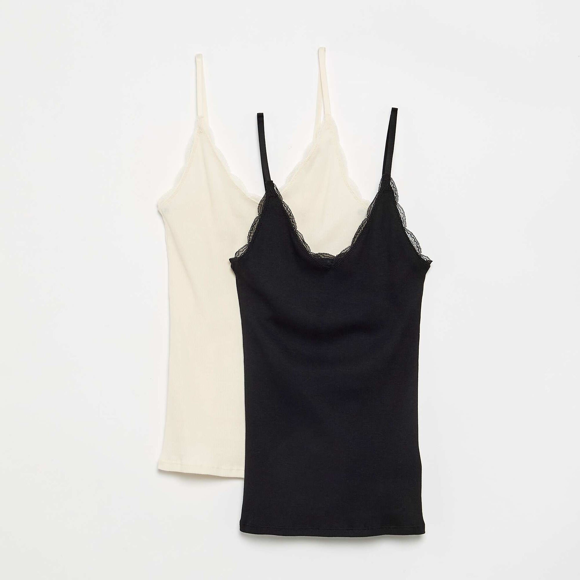 2-Pack Ribbed Lace Trim Tank Tops BLACK