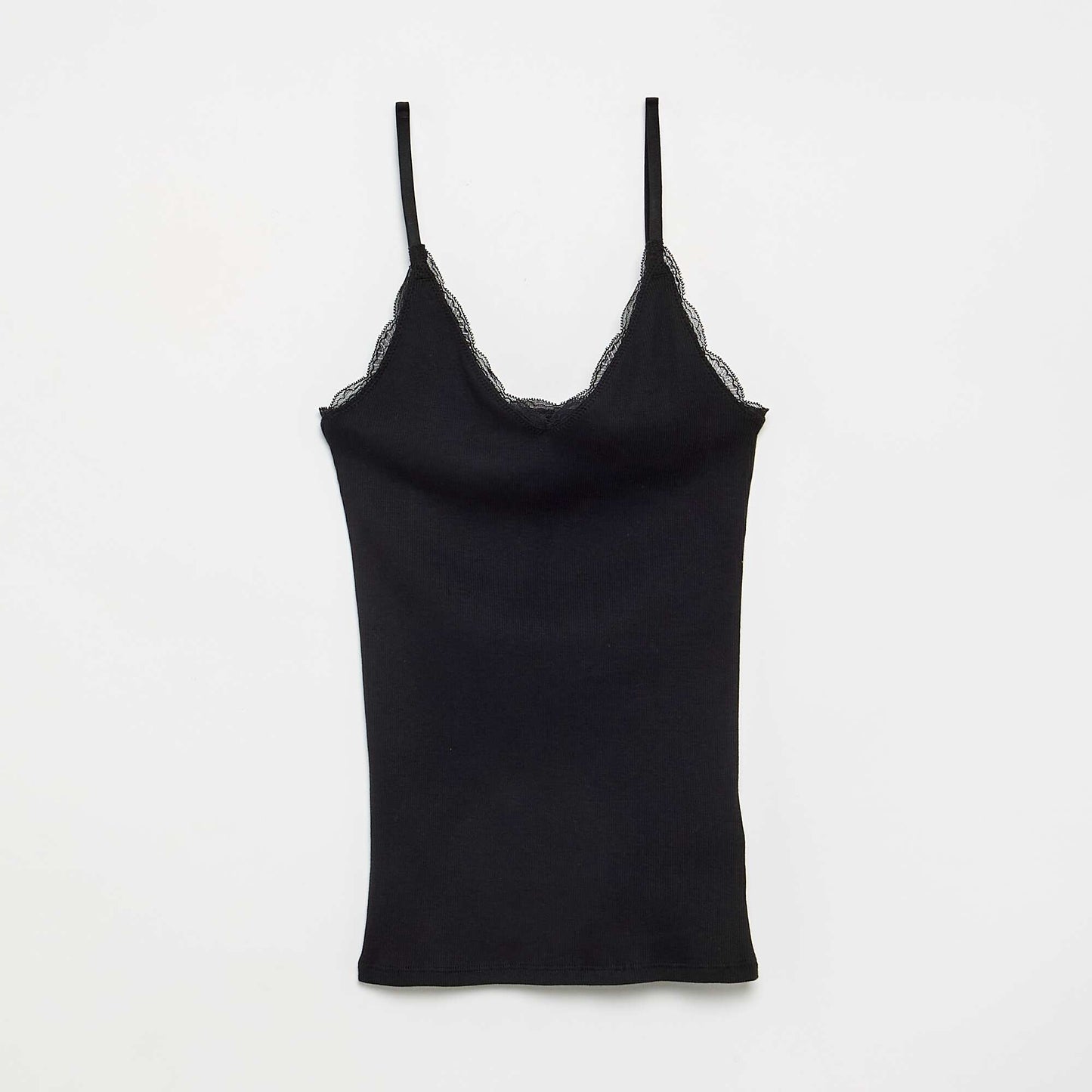 2-Pack Ribbed Lace Trim Tank Tops BLACK