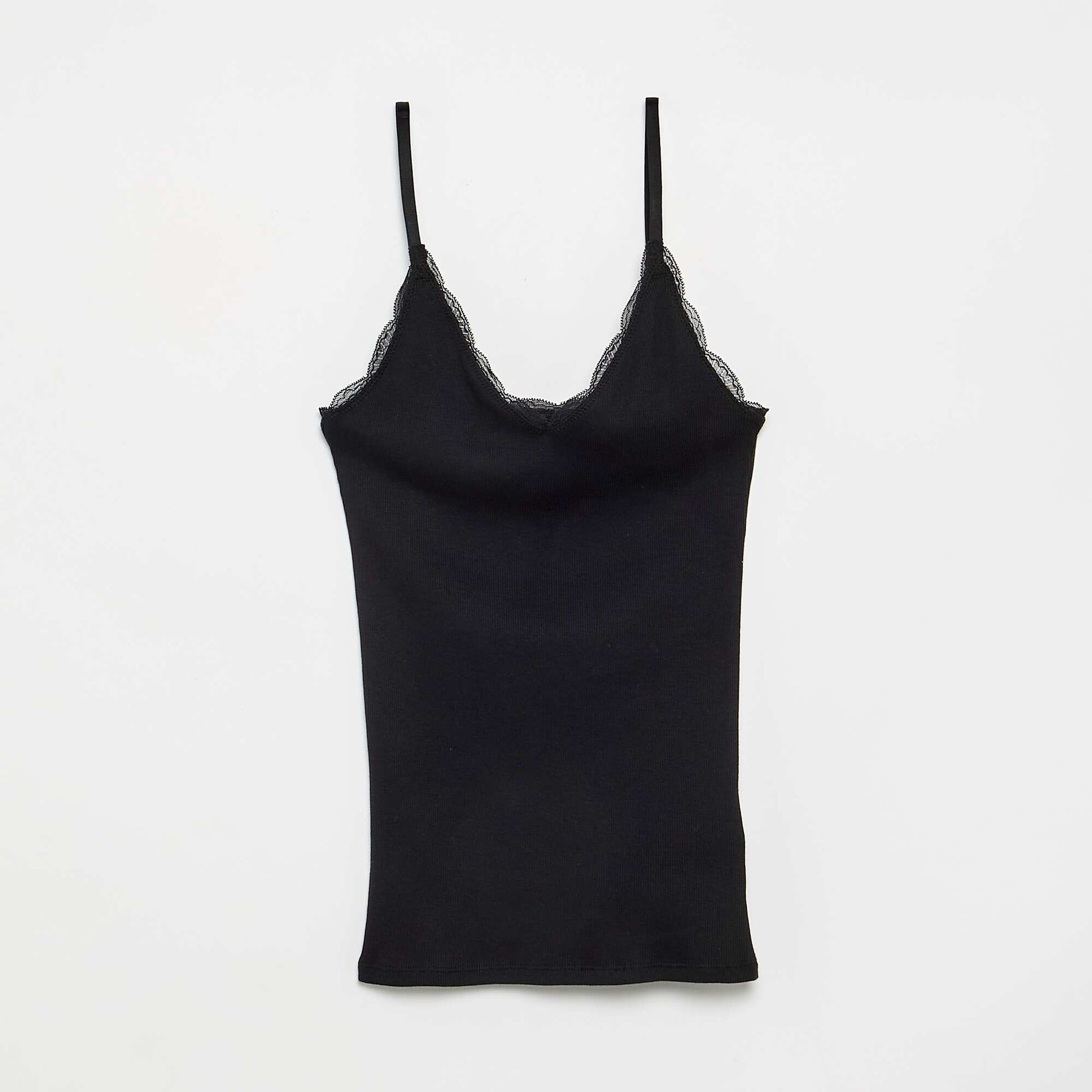2-Pack Ribbed Lace Trim Tank Tops BLACK