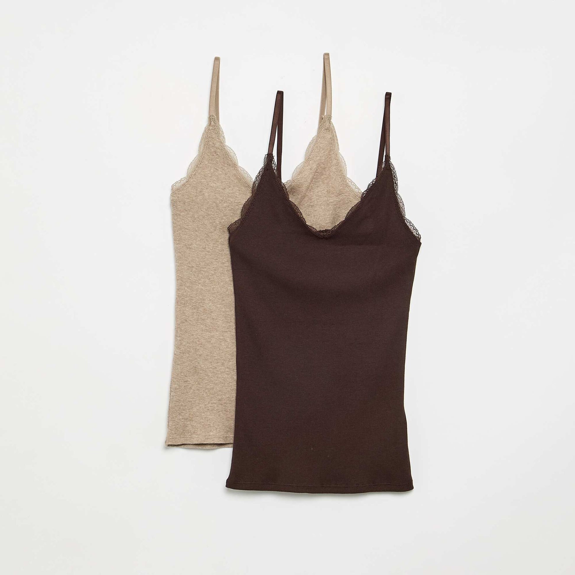 2-pack of ribbed lace-trim tank tops DARK BROWN