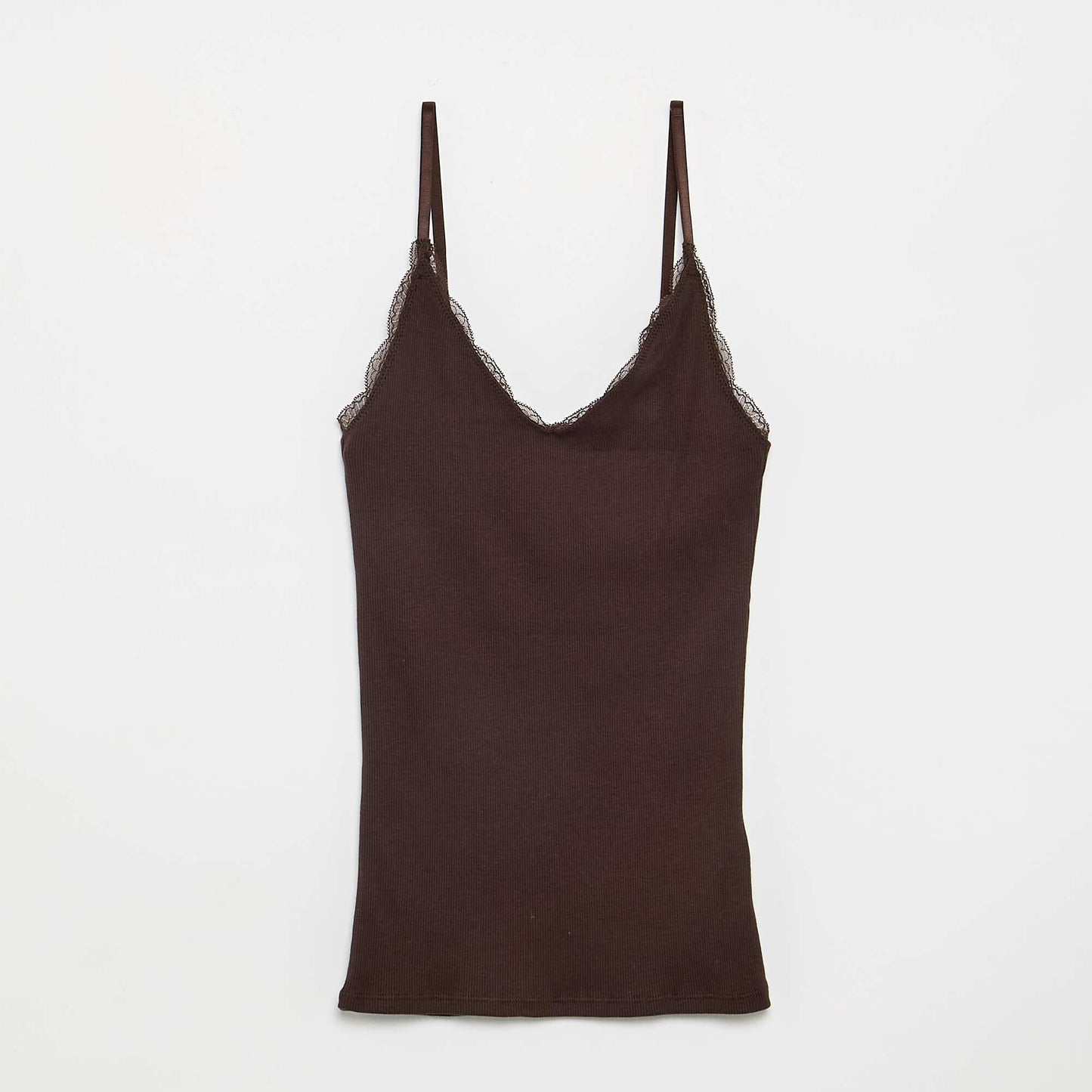 2-pack of ribbed lace-trim tank tops DARK BROWN