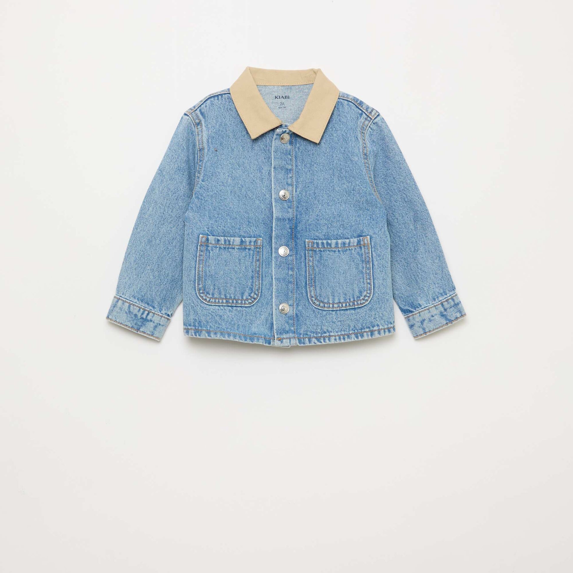 Denim Jacket with Contrasting Point Collar BLUE