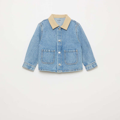 Denim Jacket with Contrasting Point Collar BLUE