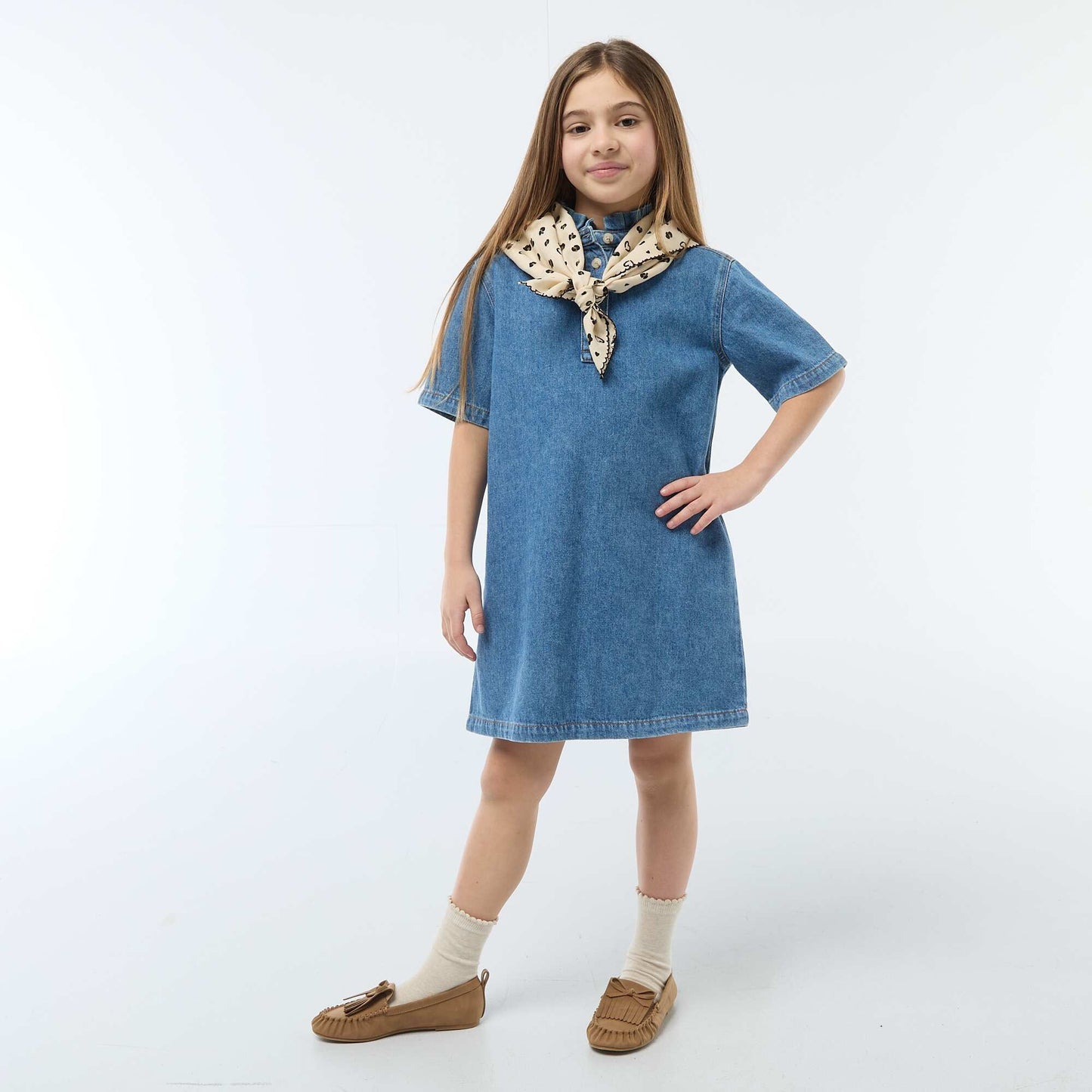 Denim Mao Collar Dress BLUE
