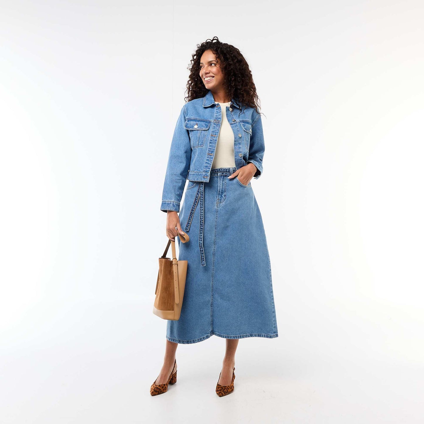 Long denim skirt BLUE