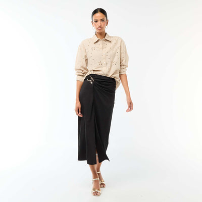 Long skirt with gold buckle at the waist BLACK