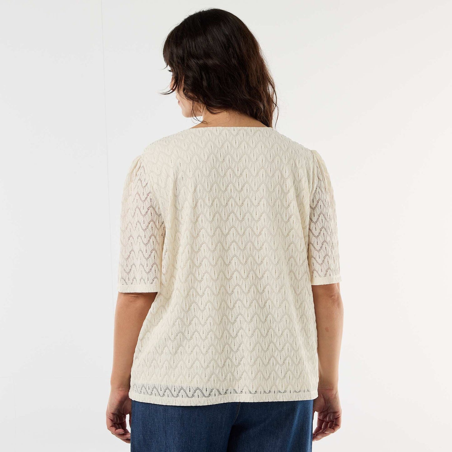 Lace Knit T-Shirt BEIGE