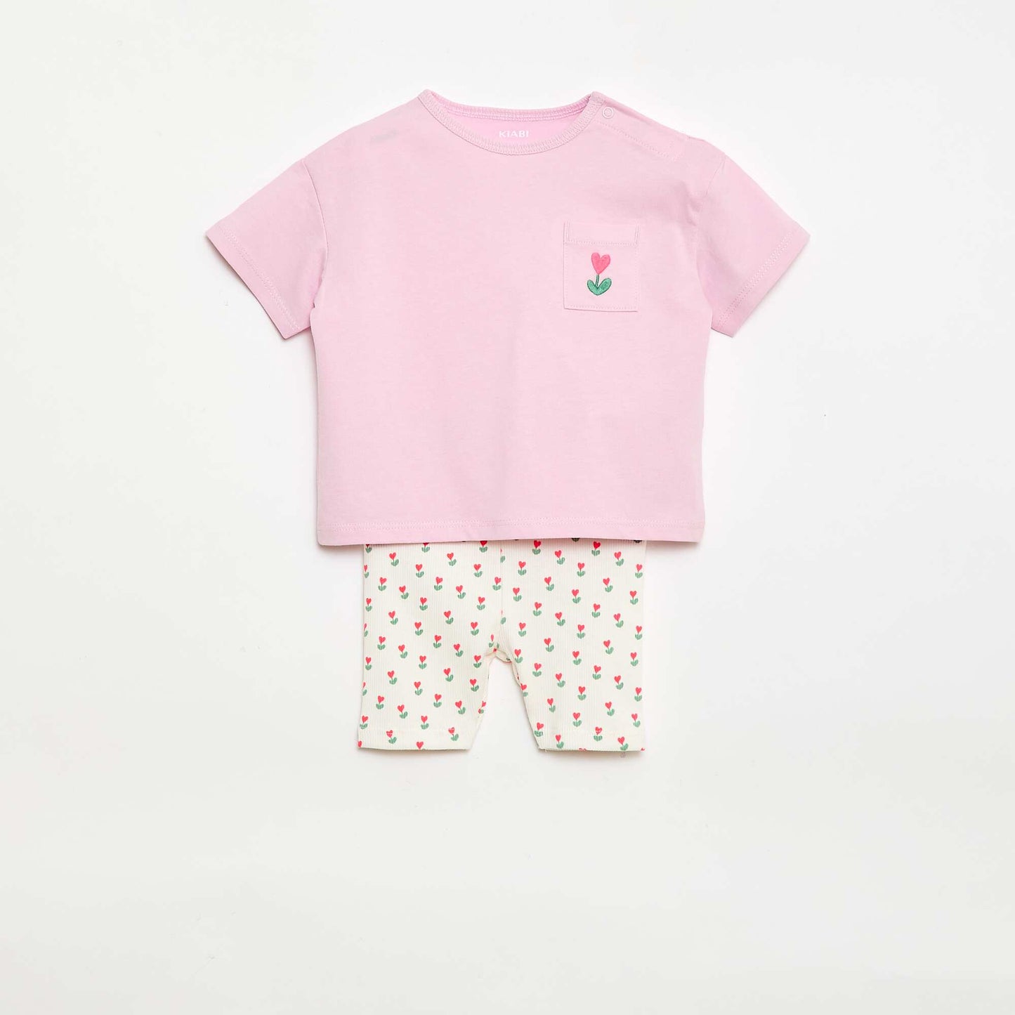 Ribbed T-shirt and Bike Shorts Set - 2-piece PINK