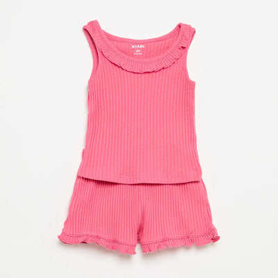 Pointelle knit shorts and tank top set PINK
