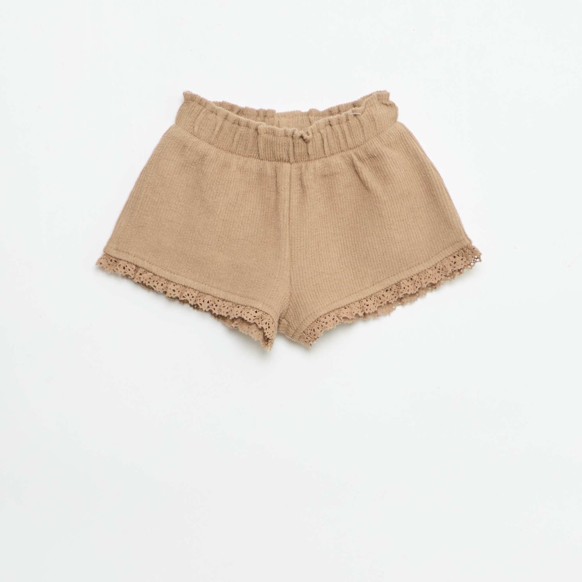3-piece ribbed knit set - shorts + T-shirt + bucket hat BROWN