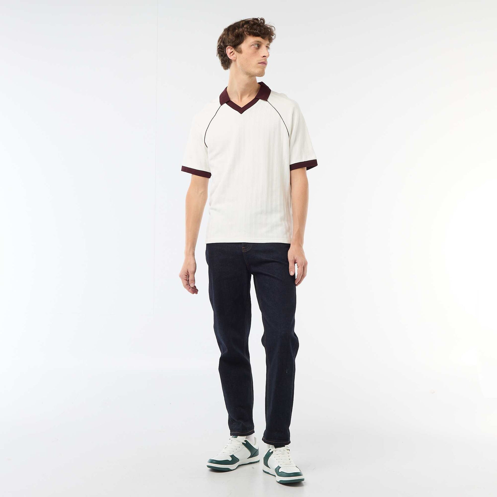 Textured Polo Shirt with Buttonless Polo Collar WHITE