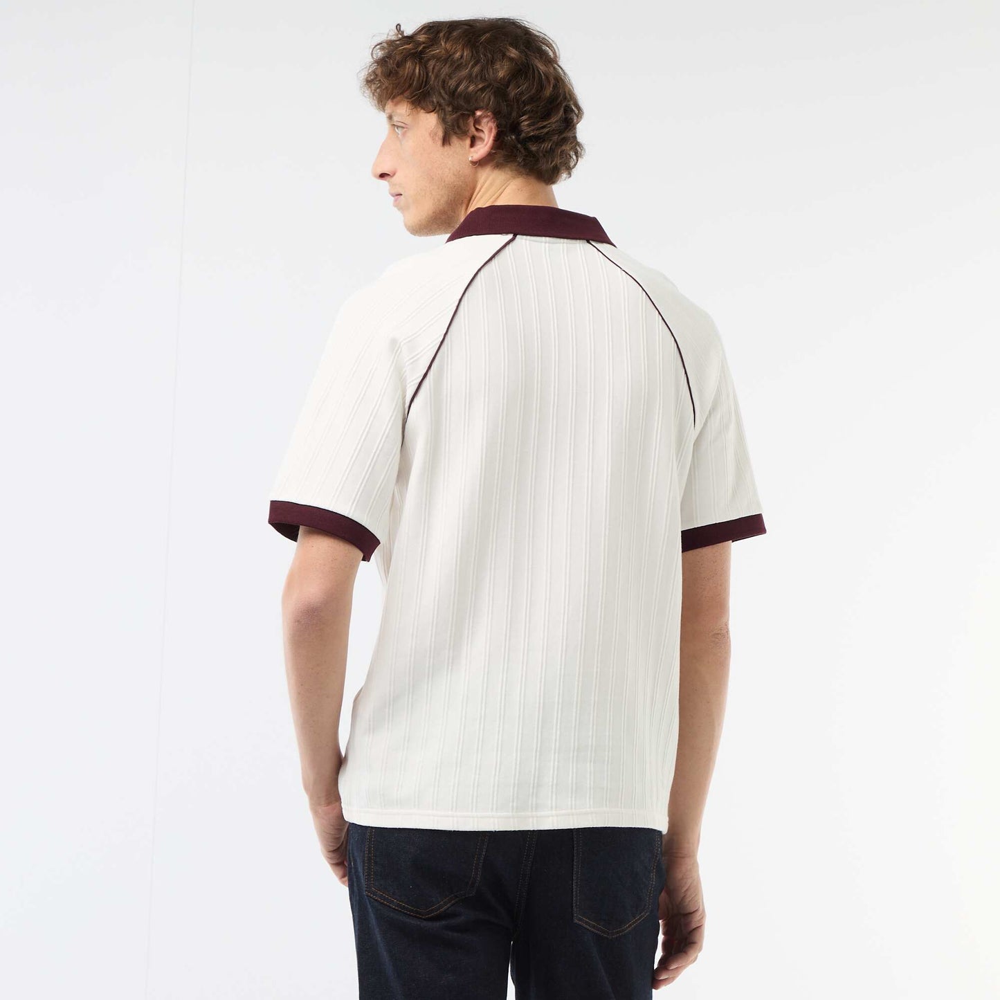 Textured Polo Shirt with Buttonless Polo Collar WHITE