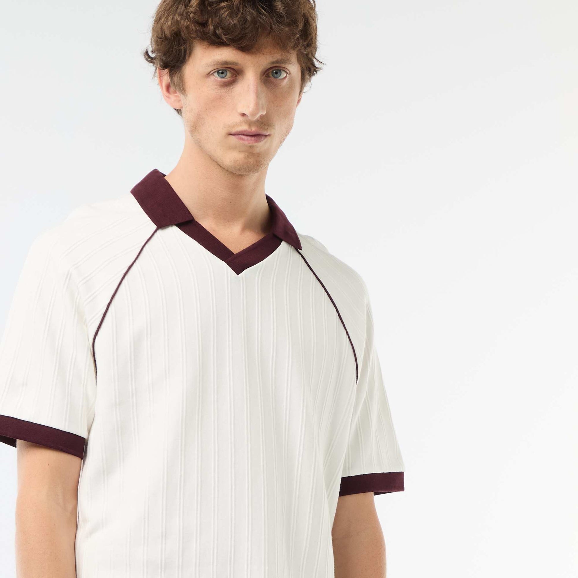 Textured Polo Shirt with Buttonless Polo Collar WHITE