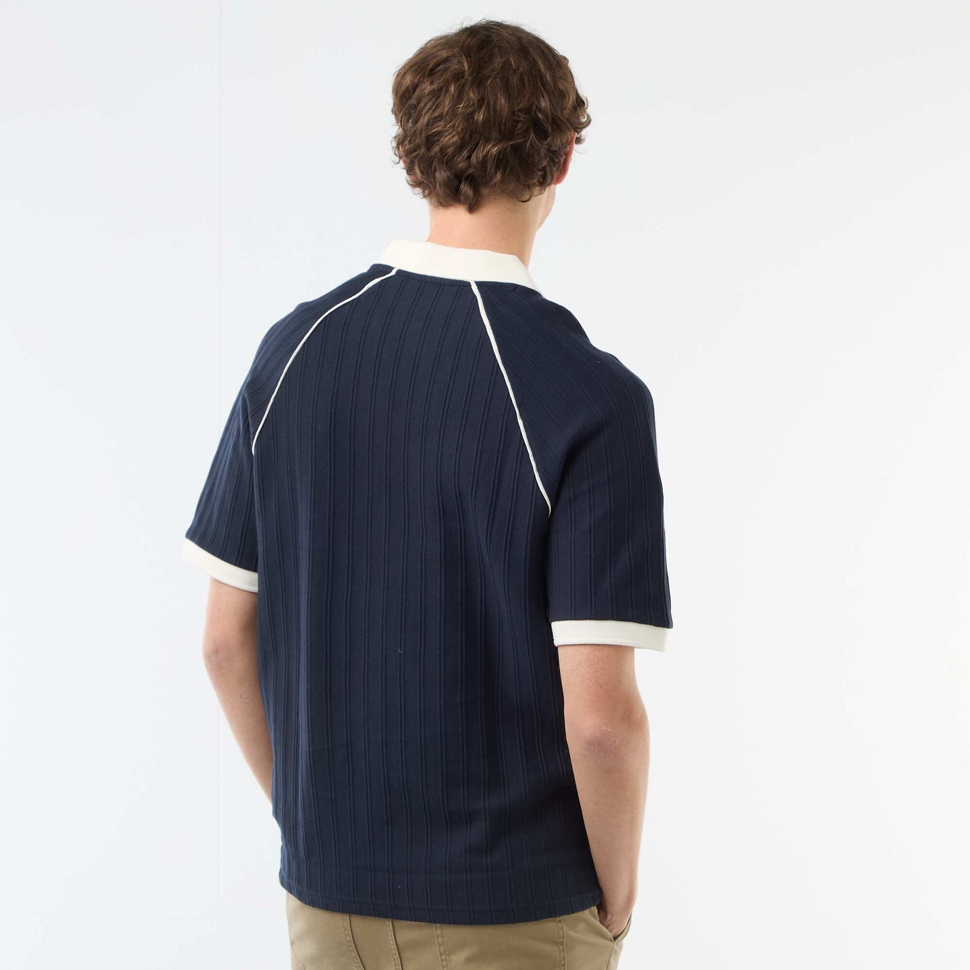 Textured Polo Shirt with Buttonless Polo Collar BLUE