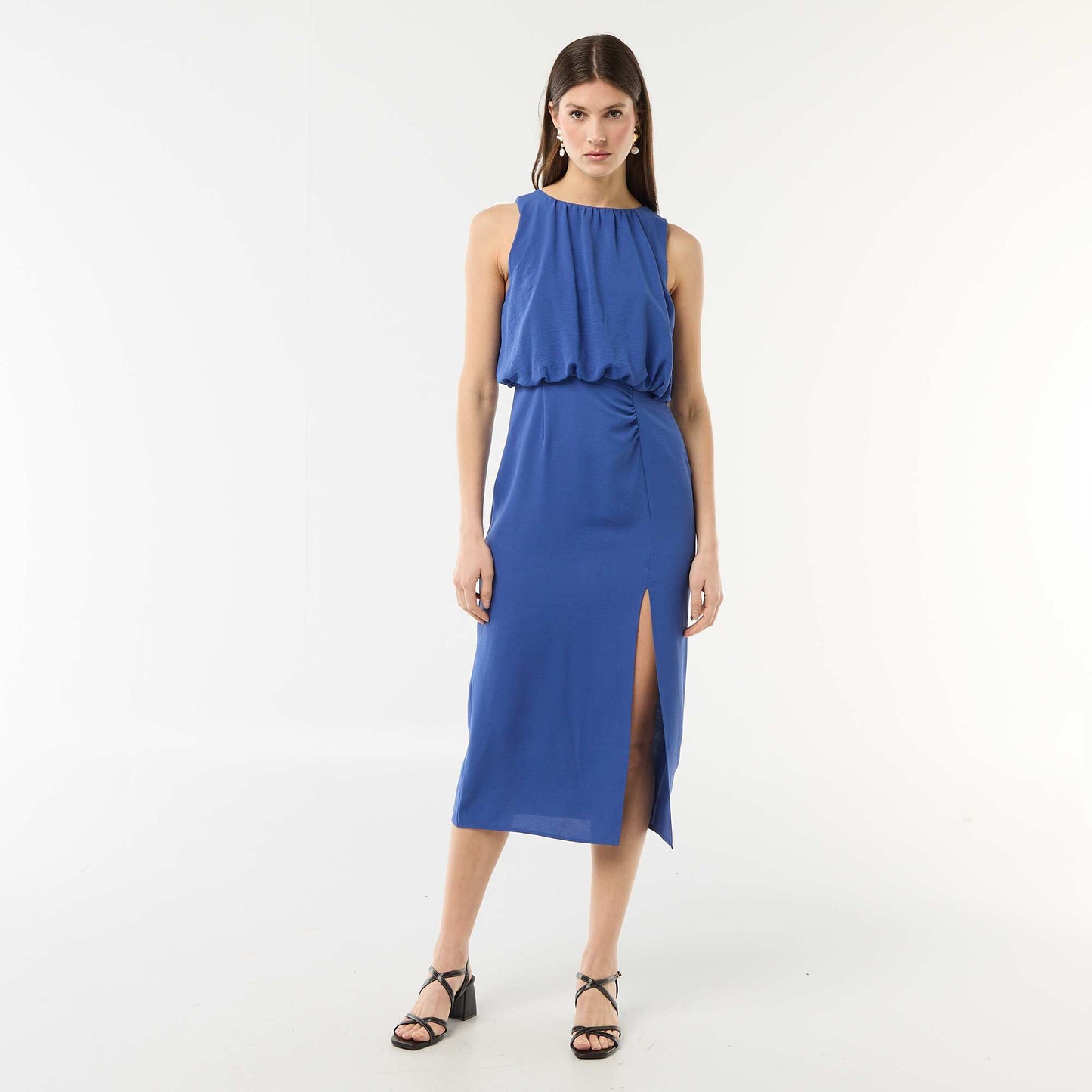 Sleeveless Draped Midi Dress BLUE