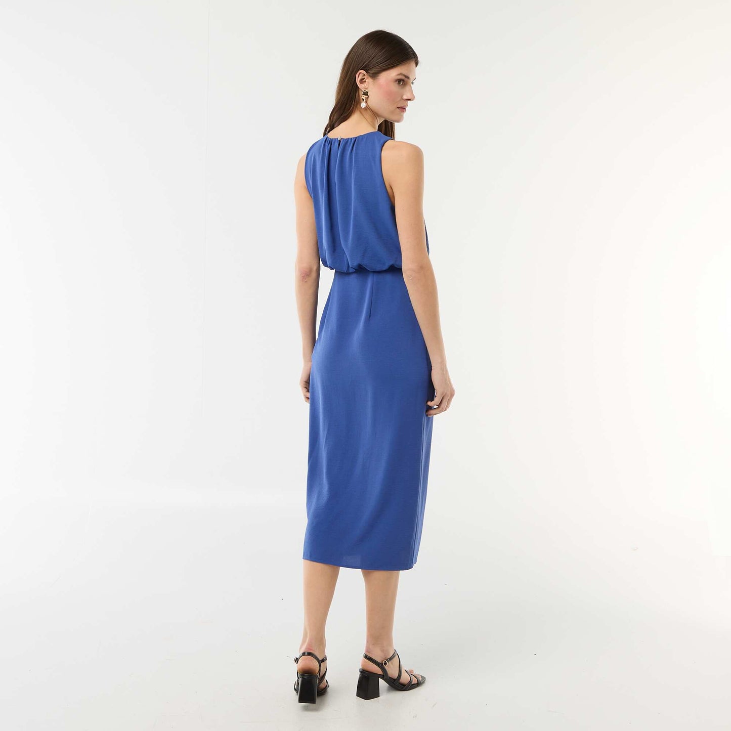 Sleeveless Draped Midi Dress BLUE