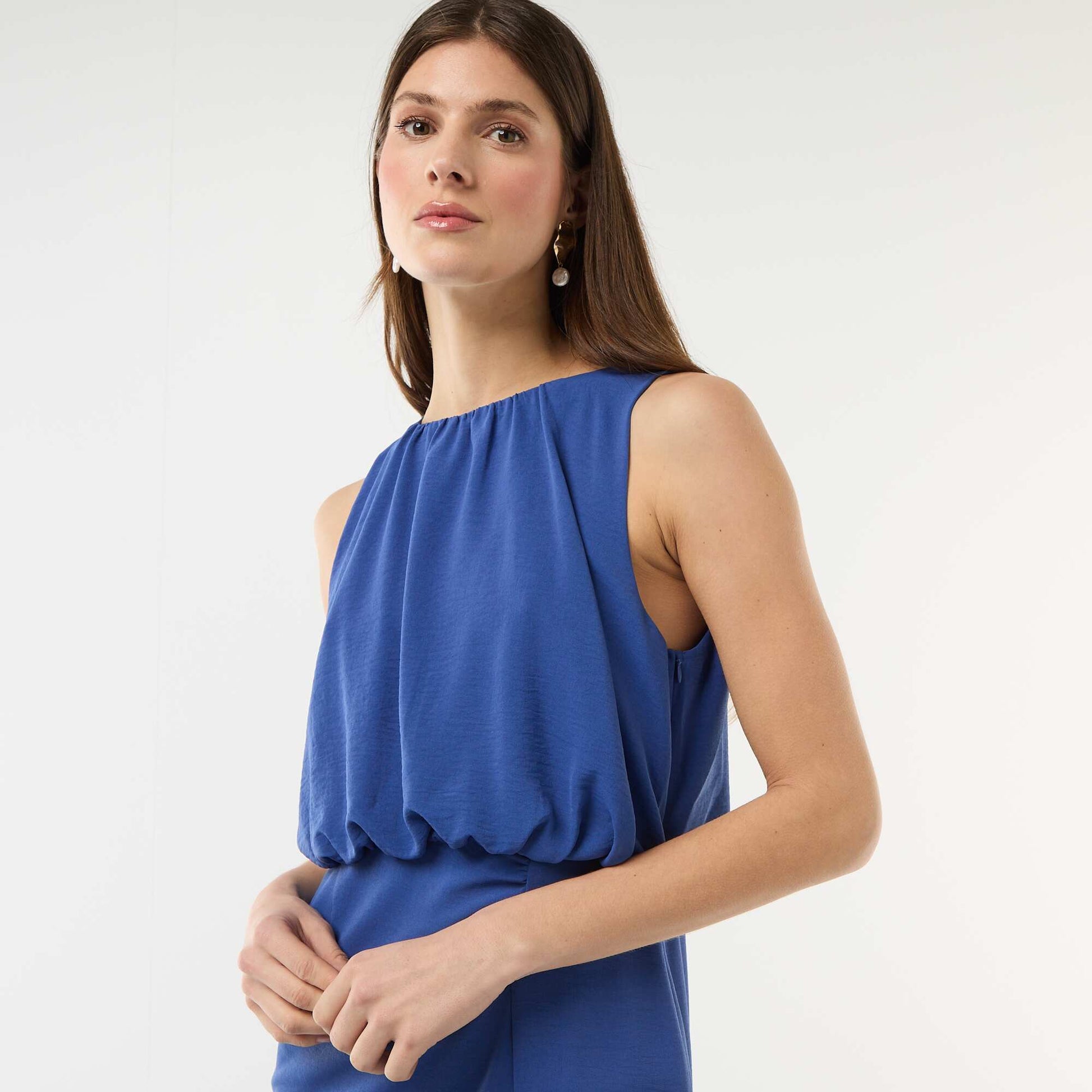 Sleeveless Draped Midi Dress BLUE