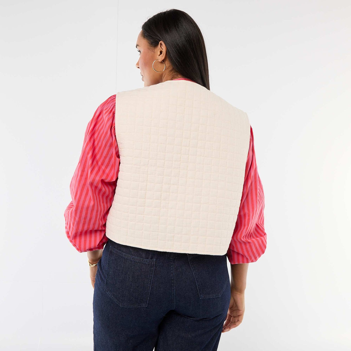 Quilted Vest with Embroidery BEIGE