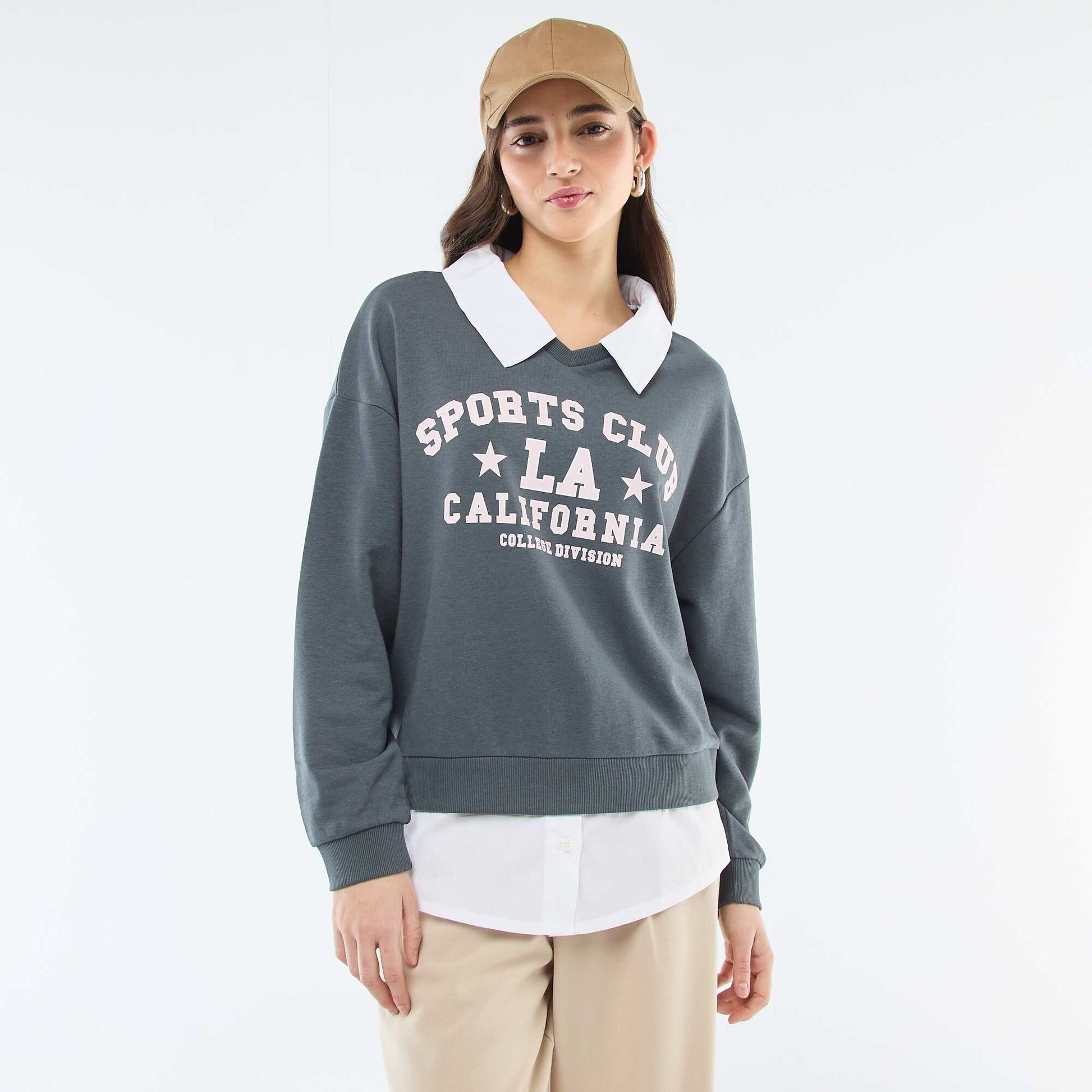 Campus-Style Crew Neck Sweatshirt GREY