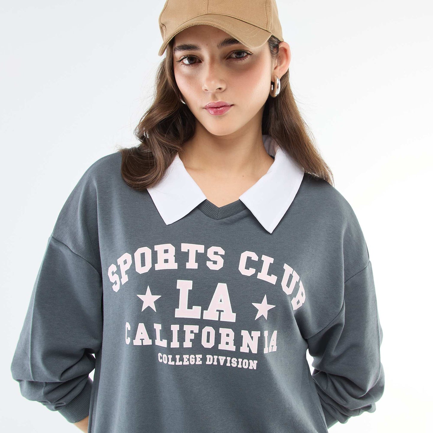 Campus-Style Crew Neck Sweatshirt GREY