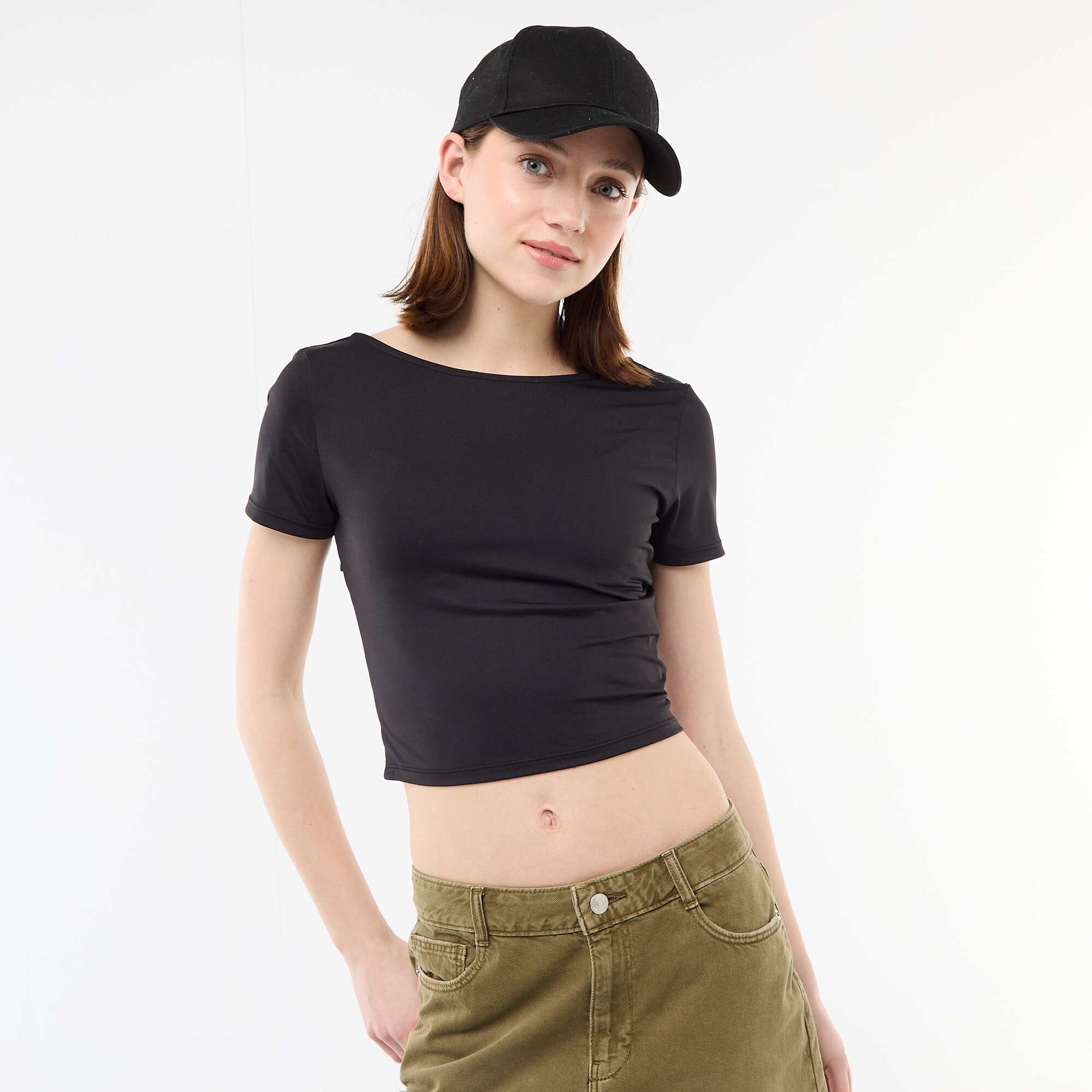 Cropped Square-Back Tee BLACK