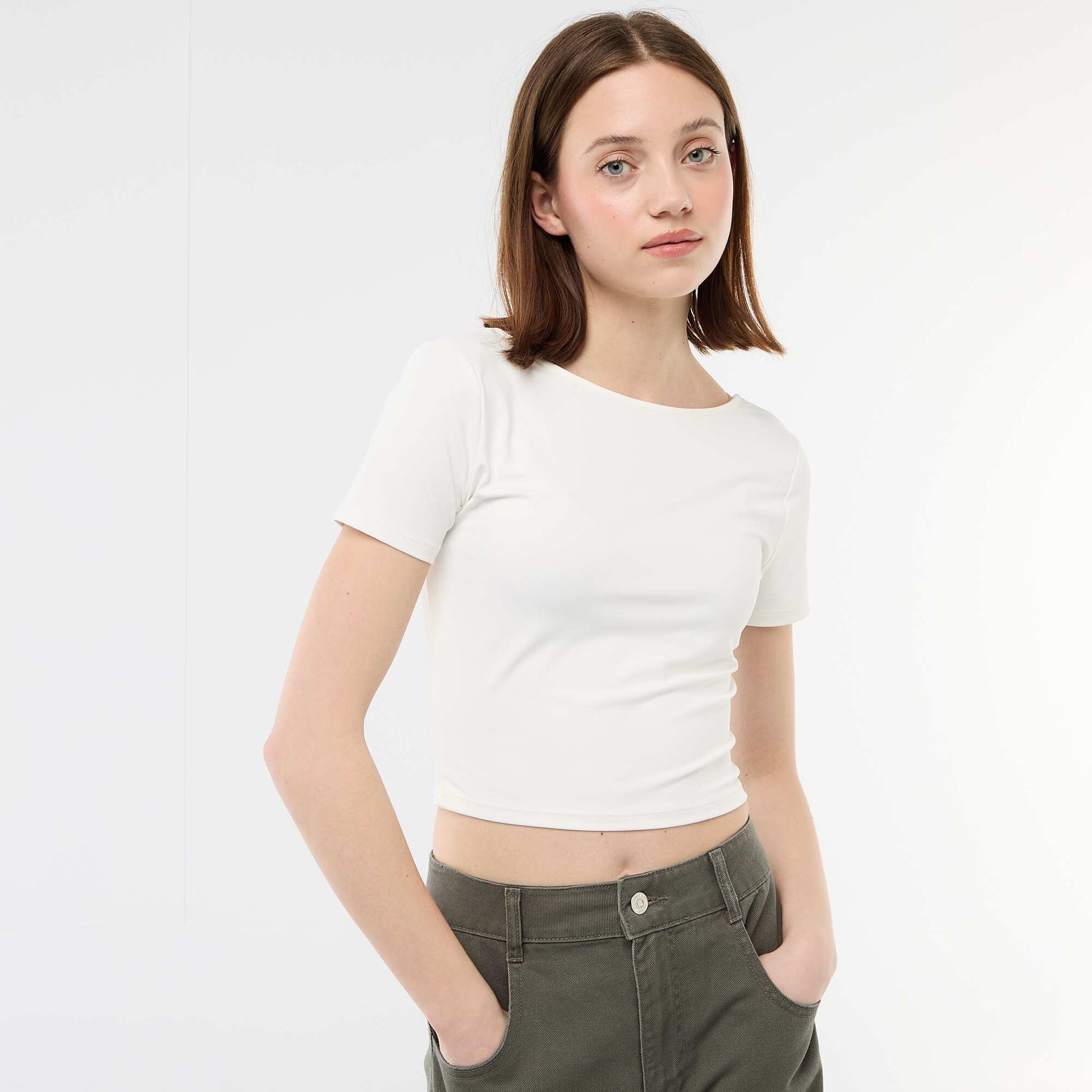 Cropped Square-Back Tee WHITE