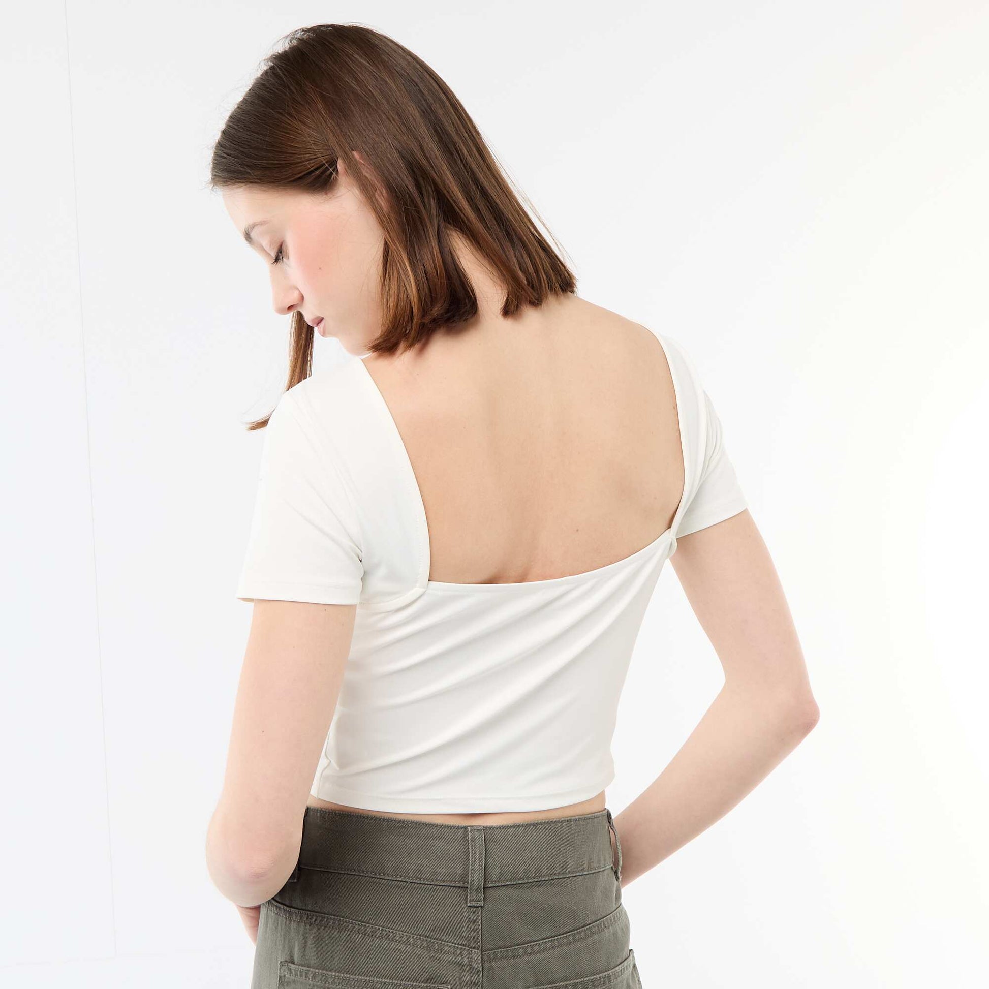Cropped Square-Back Tee WHITE