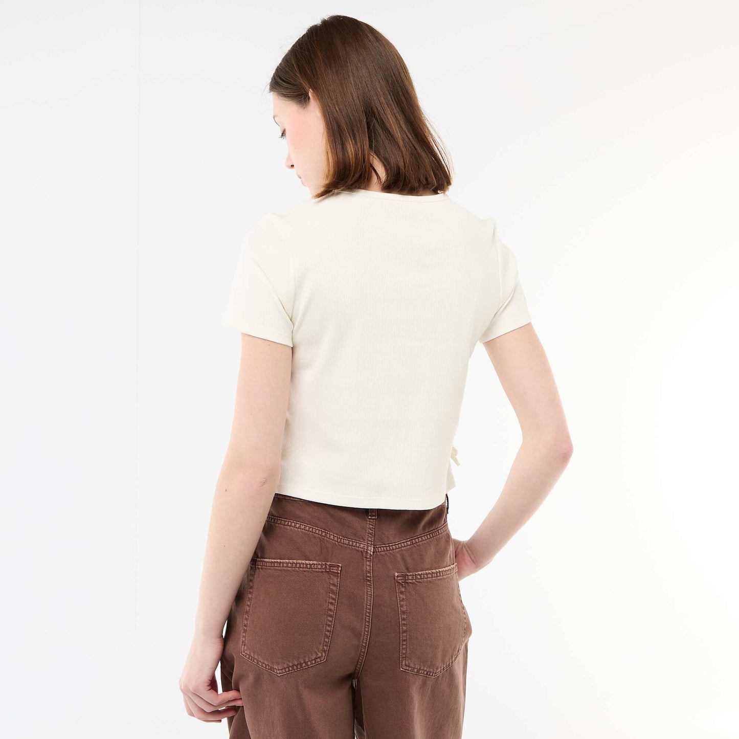 Ribbed Cropped T-shirt with Knots WHITE