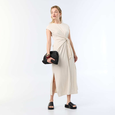 Long Tie-Waist Dress BEIGE