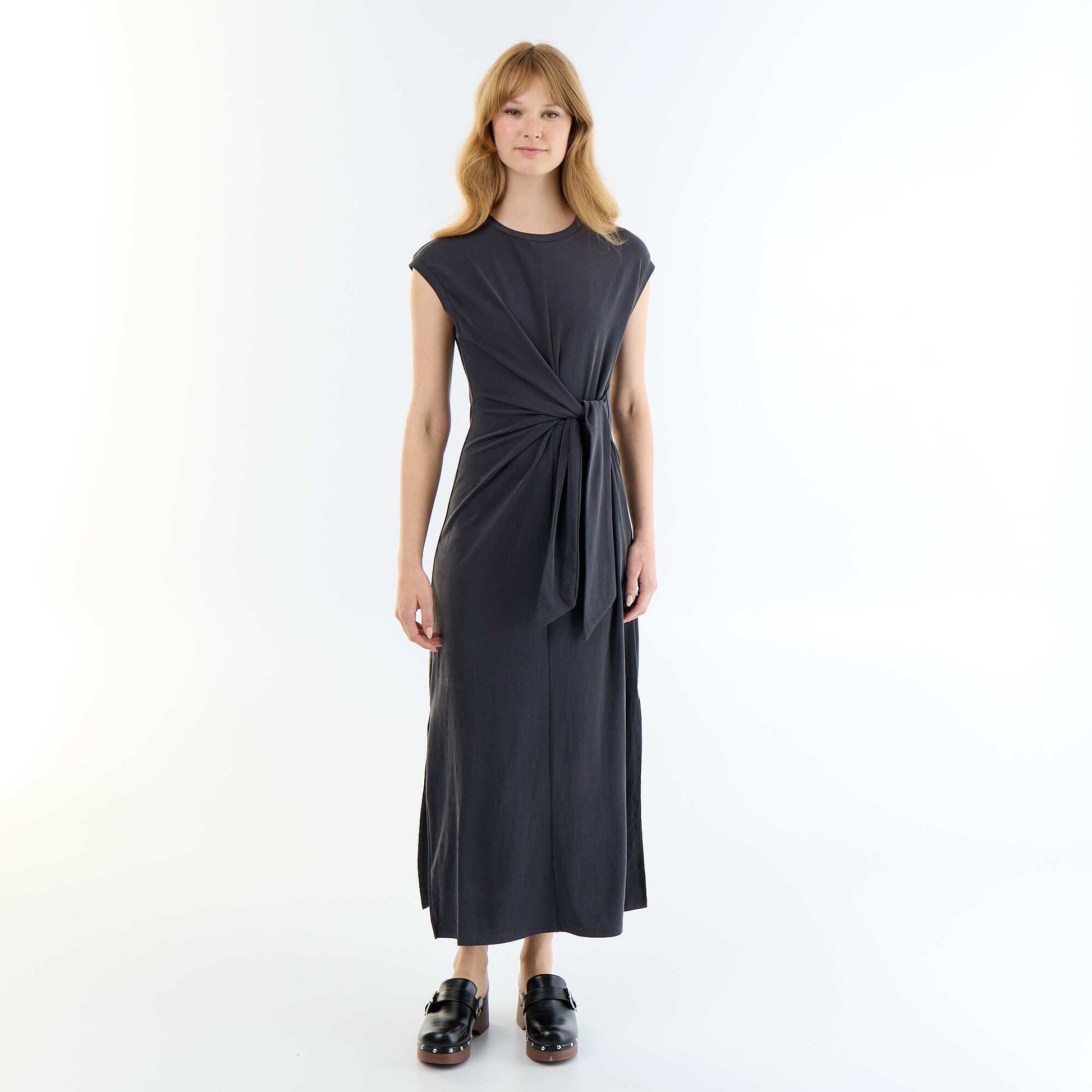 Long Tie-Waist Dress BLACK