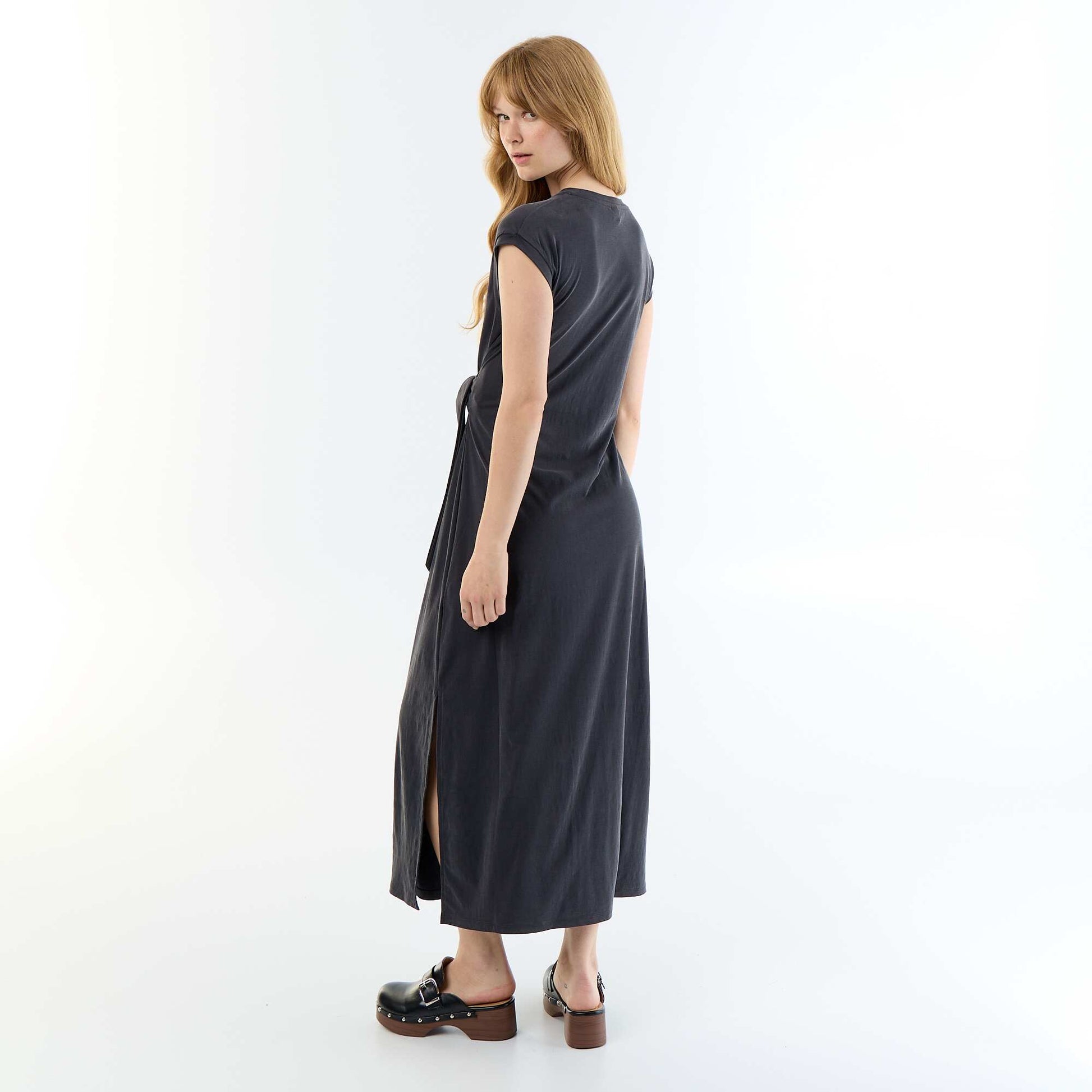 Long Tie-Waist Dress BLACK