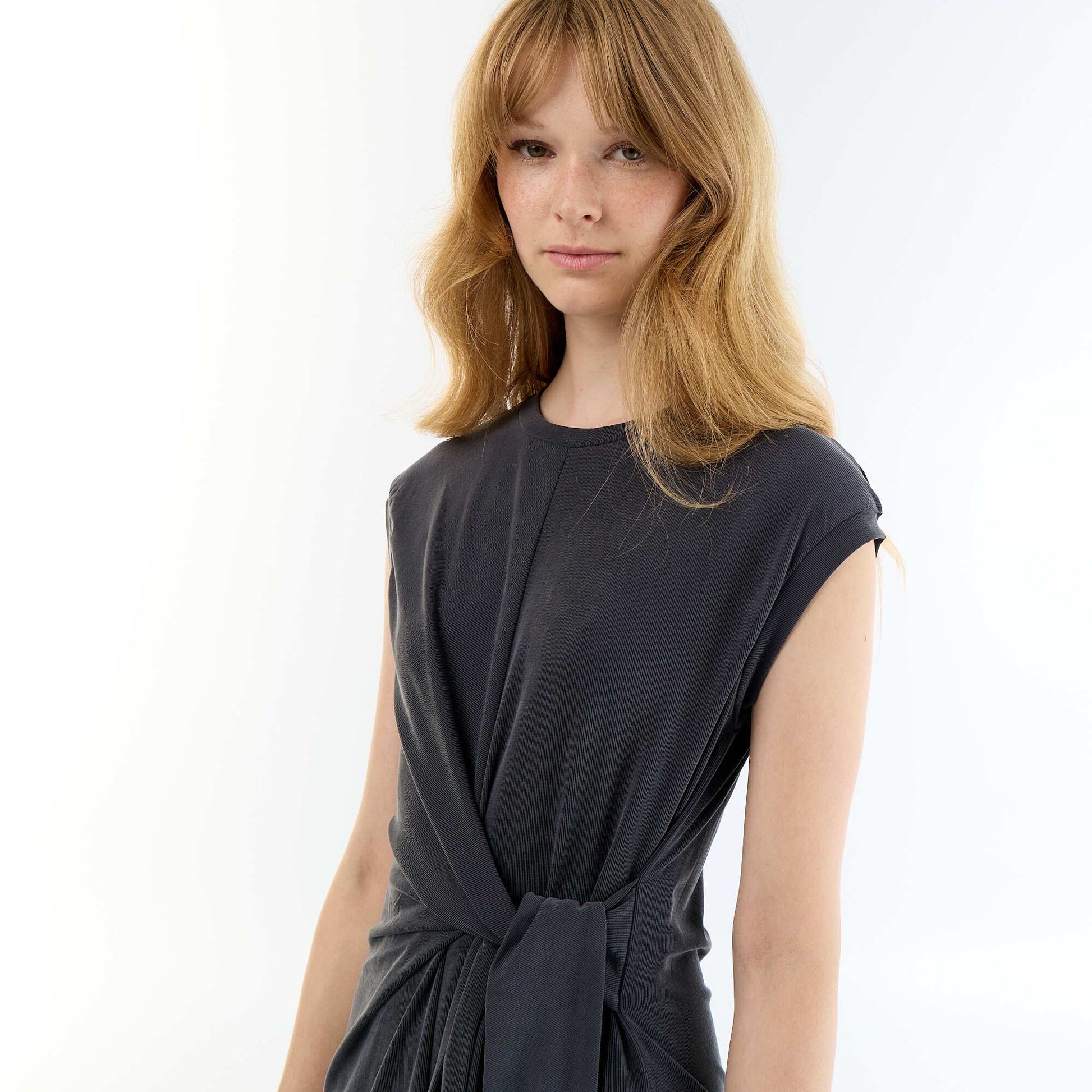 Long Tie-Waist Dress BLACK