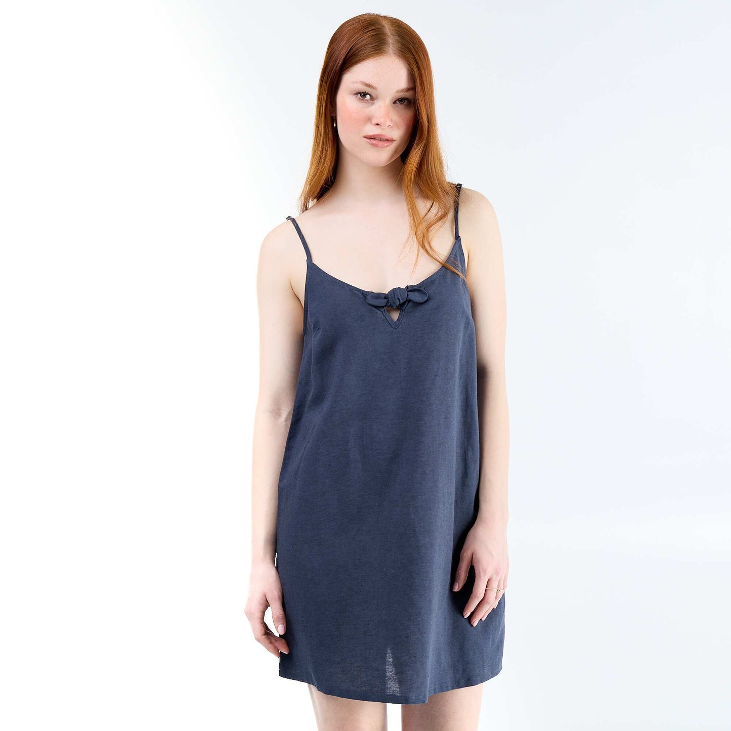 Short dress with thin adjustable straps BLUE